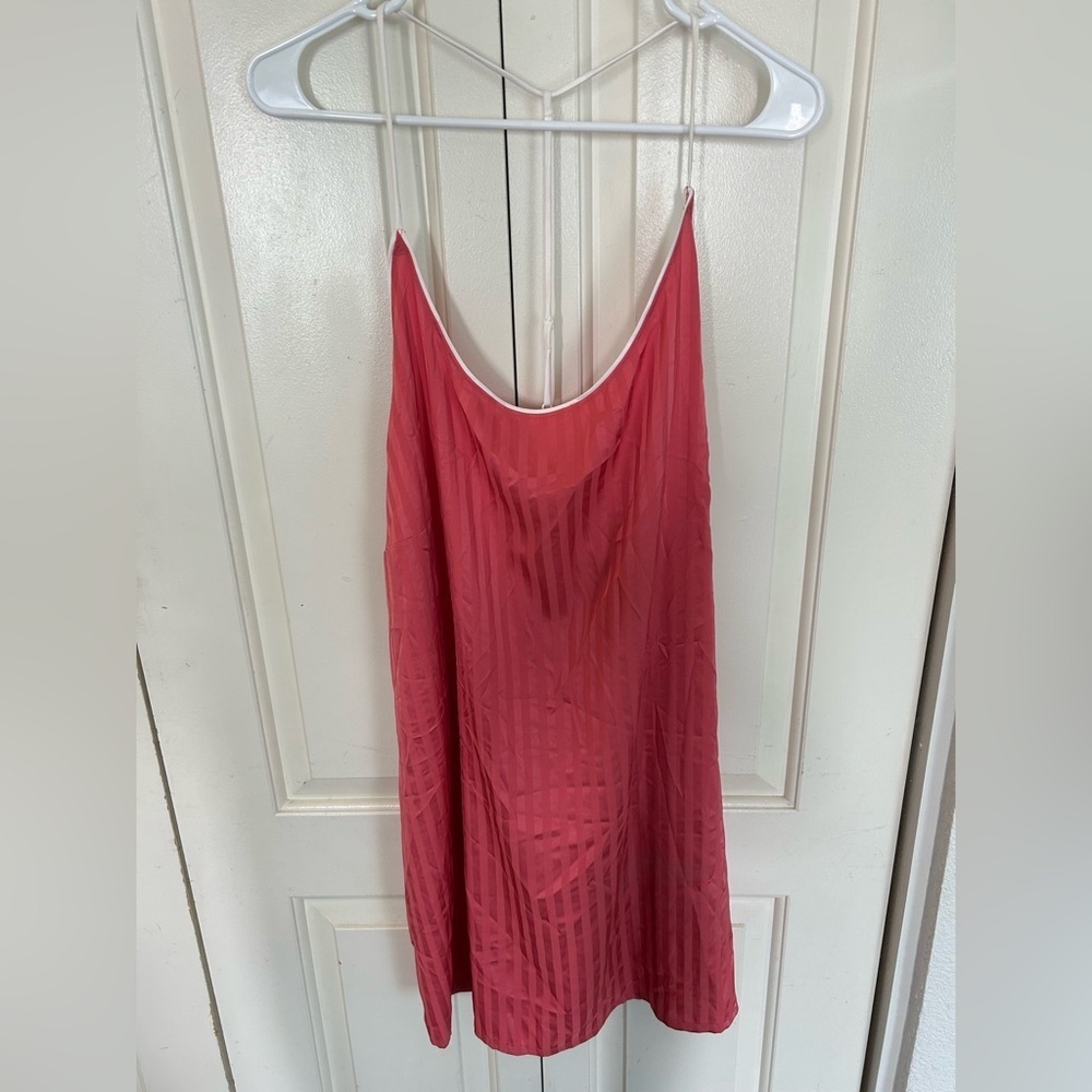 Auden Shadow Striped Satin  Chemise Pajama Sleepwear Coral New Size XXL